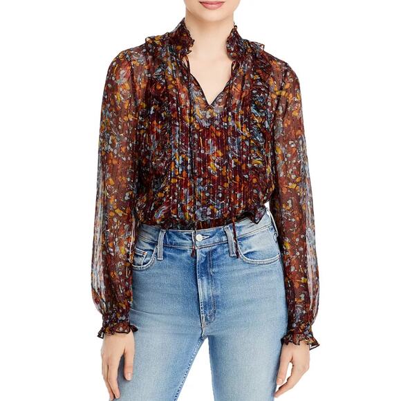 Lafayette 148 New York Women size Small Silk Puff Sleeve Long Sleeve Blouse Boho - Picture 1 of 11